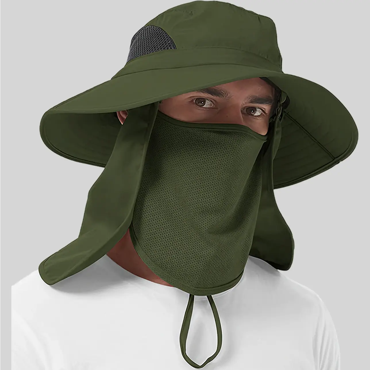 Neck flap hat with UV protection, shielding the face, ears, and neck from harsh sun exposure.