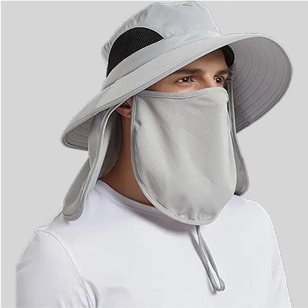 Ventilated neck flap hat with mesh panels, ensuring airflow while maintaining full sun coverage.