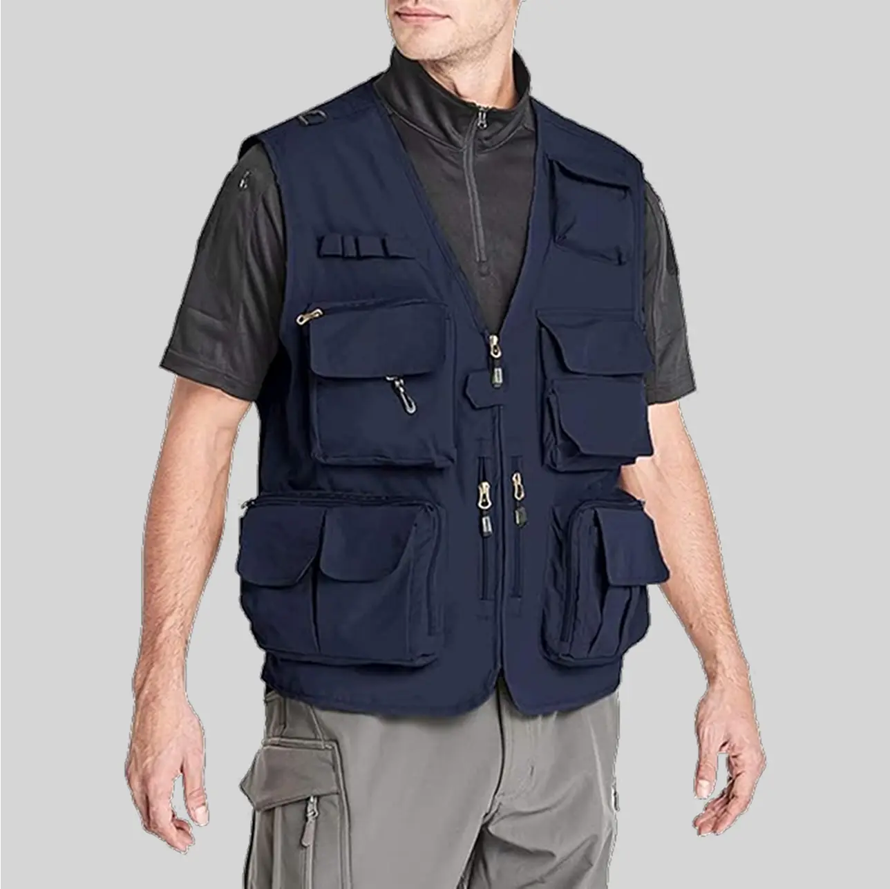 Lightweight insulated fishing vest with multiple pockets, offering warmth and storage for essential fishing gear.