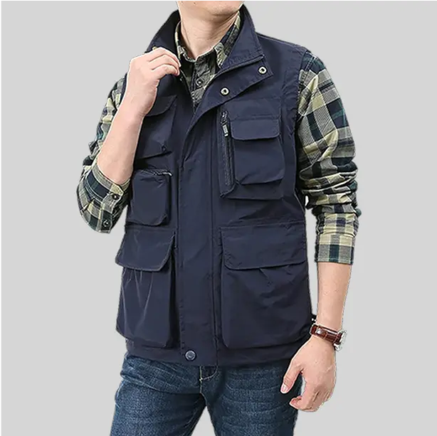 Breathable insulated vest with fleece lining, providing comfort and mobility for outdoor fishing trips.