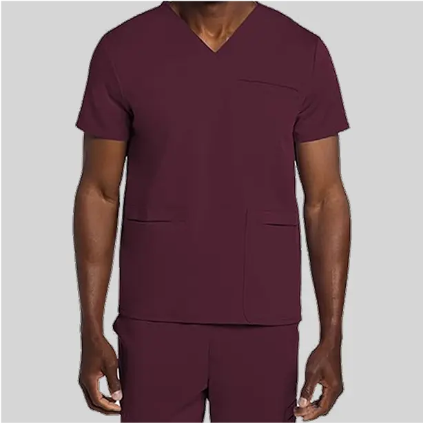 A modern scrub top with a tailored fit, combining style and functionality for a professional appearance.