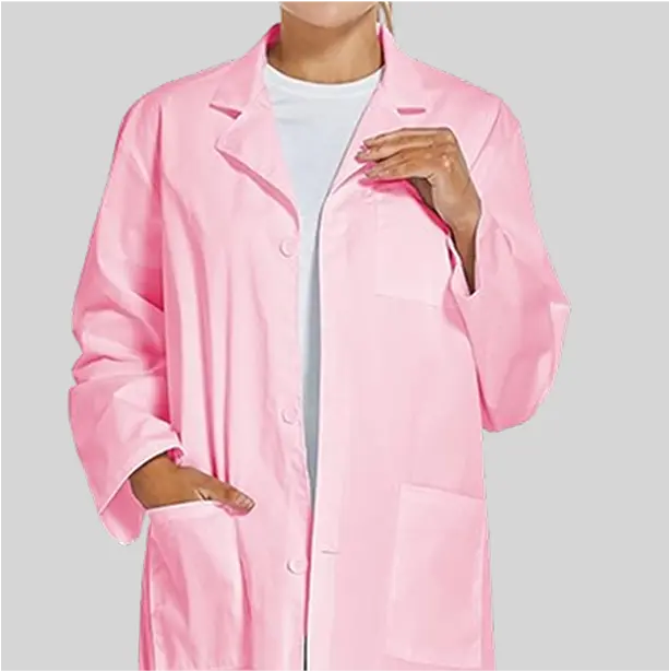 A stain-resistant lab coat with reinforced seams, offering durability and protection in medical environments.