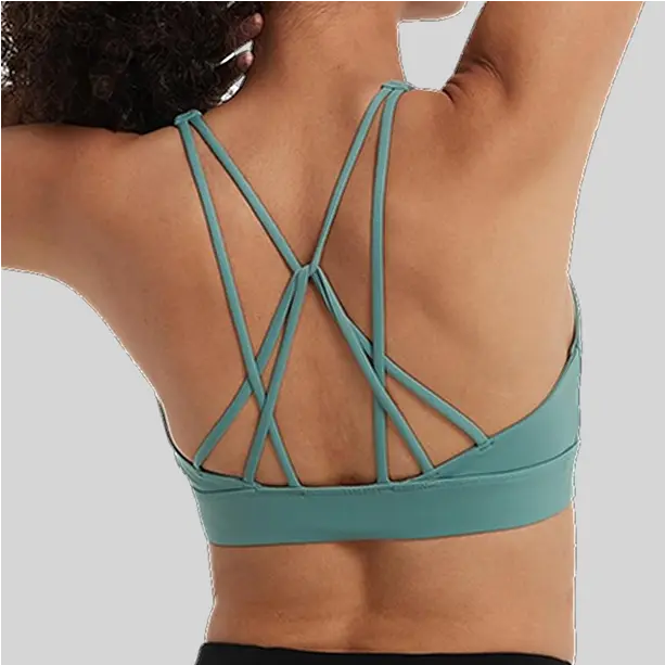 A lightweight strappy yoga bra with adjustable straps, ensuring a perfect fit.