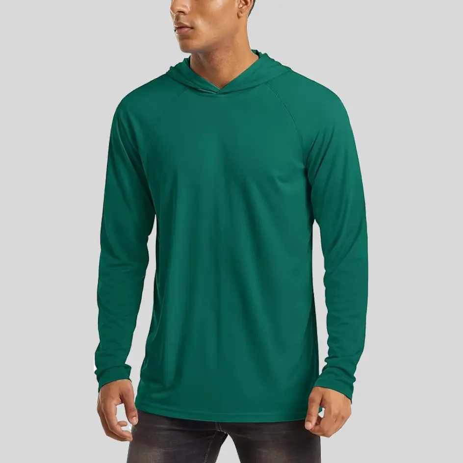 An electric green hooded fishing shirt, featuring a bright and eye-catching color for high visibility.