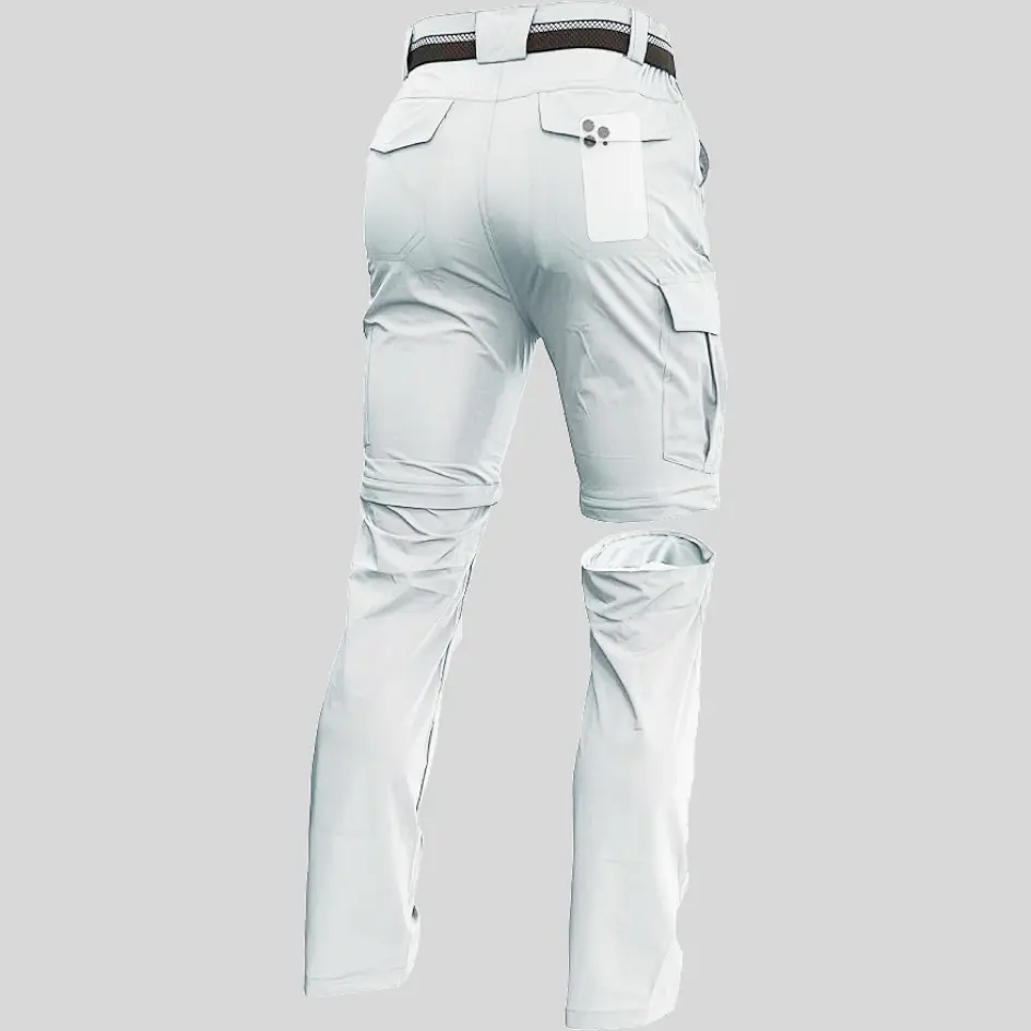 Convertible zip-off fishing pants in white, featuring a clean and classic look for fishing and outdoor adventures.