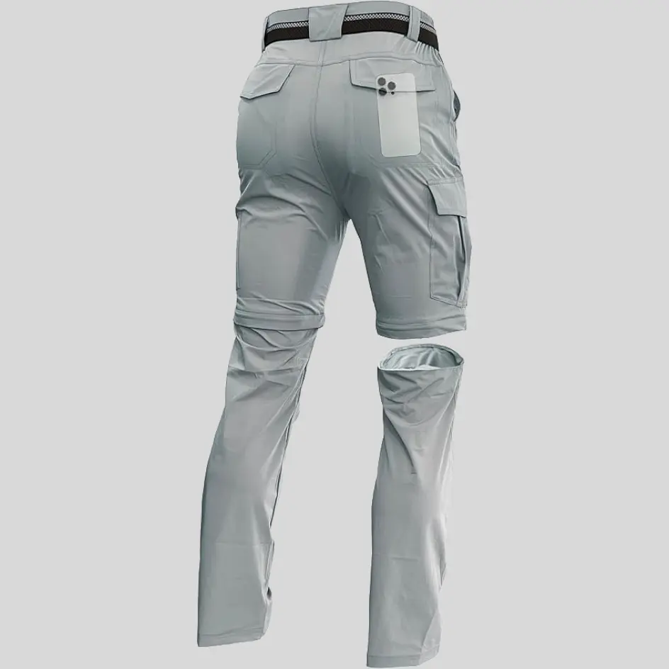 Convertible zip-off fishing pants in light grey, offering a neutral and stylish color option with a sleek finish.