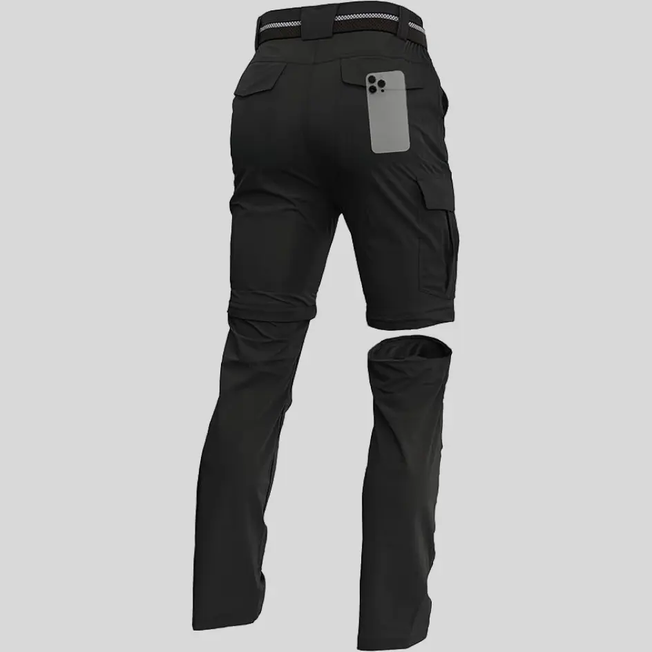 Convertible zip-off fishing pants in black, providing a bold and rugged aesthetic for fishing enthusiasts.