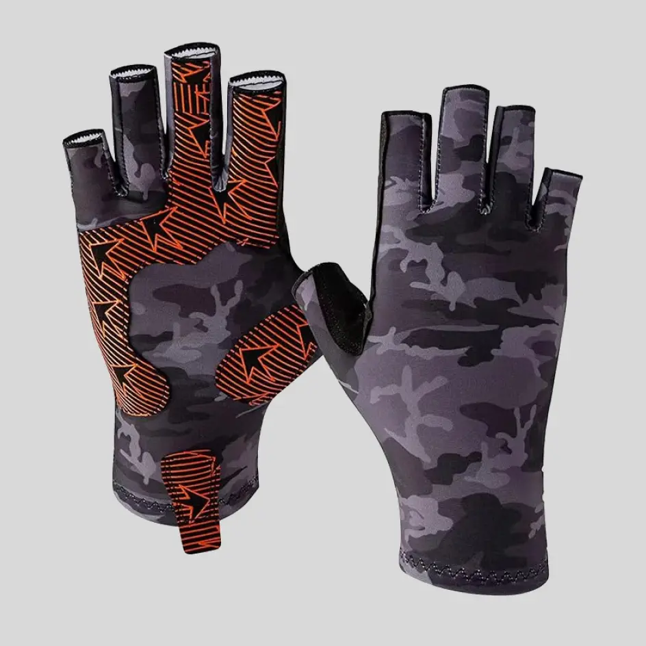 A pair of black fingerless UV-protective gloves, offering a timeless and understated design.