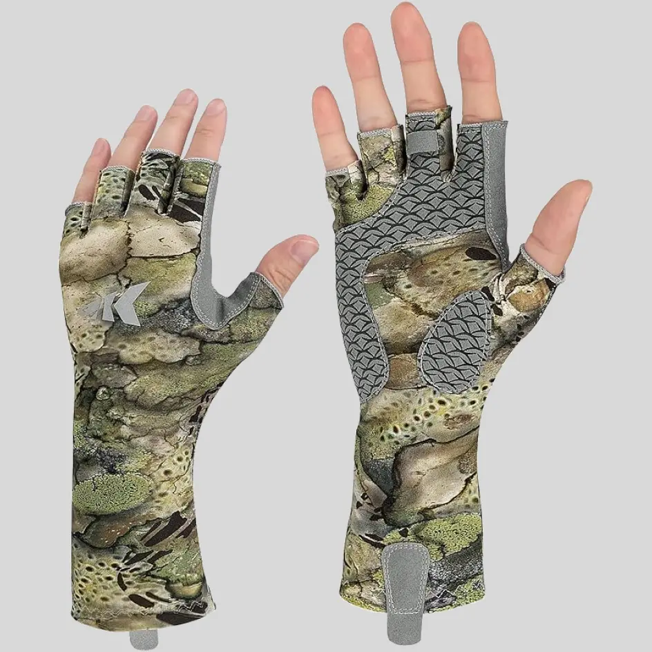 A pair of half-finger (fingerless) UV-protective gloves, ensuring dexterity and breathability while maintaining sun protection.