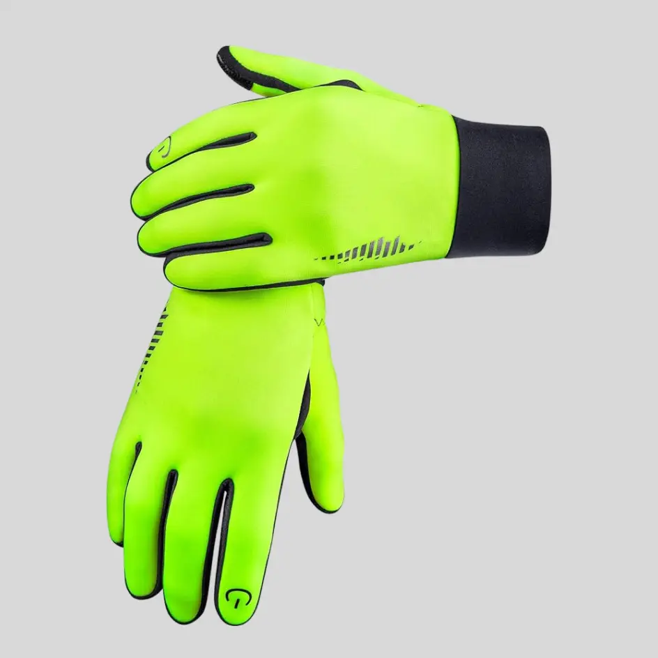 A bright pair of neoprene grip gloves in lime green, adding an energetic and sporty aesthetic.