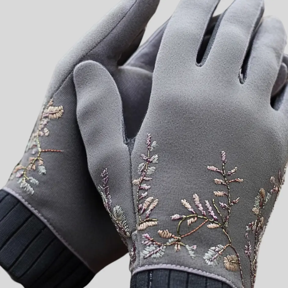 A pair of neoprene grip gloves featuring high-quality embroidery, showcasing a durable and stylish branded logo.