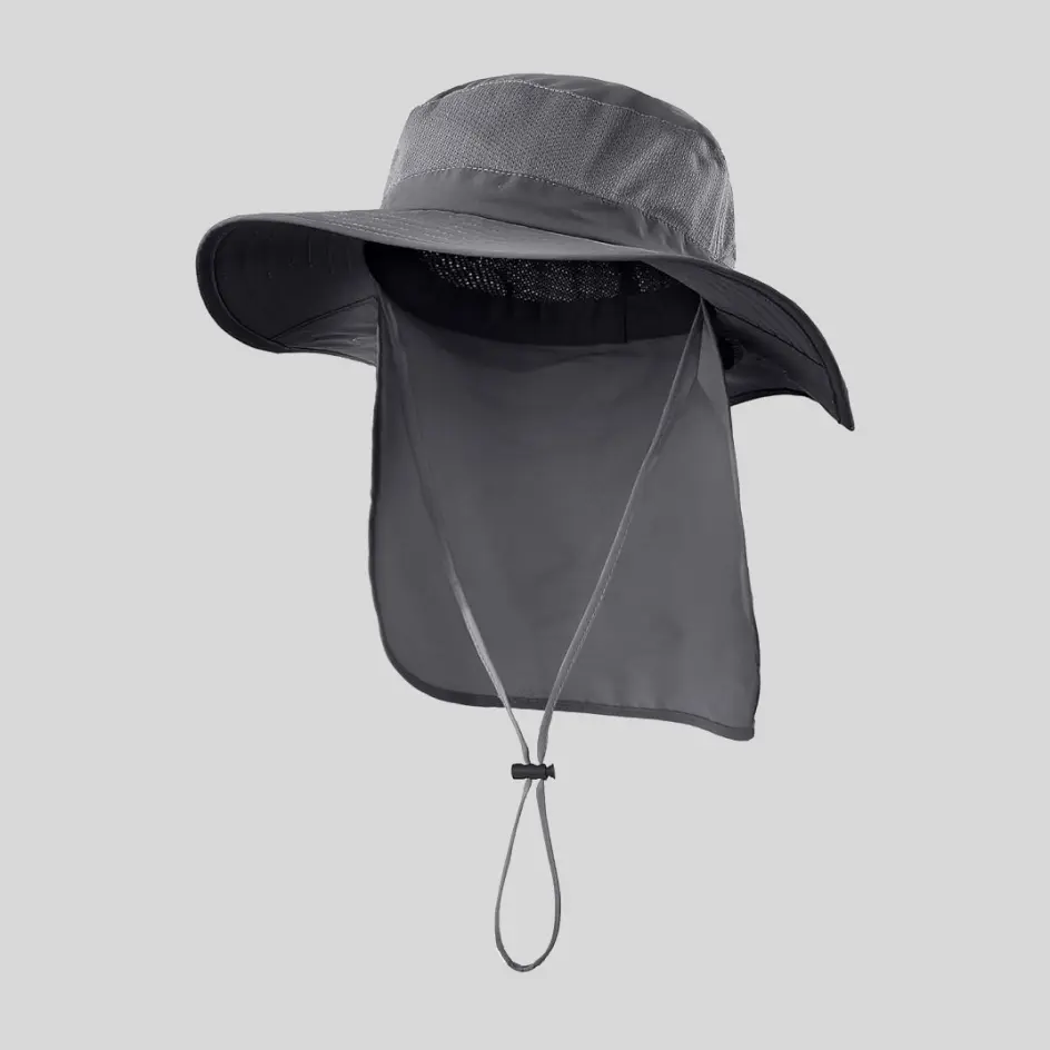 A light grey neck flap hat with a subtle and versatile tone, ideal for casual and outdoor use.