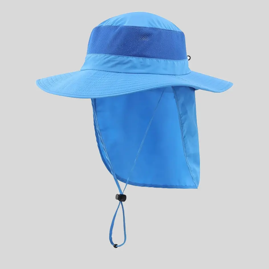 A royal blue neck flap hat with a vibrant and bold hue, adding a touch of color while ensuring sun protection.