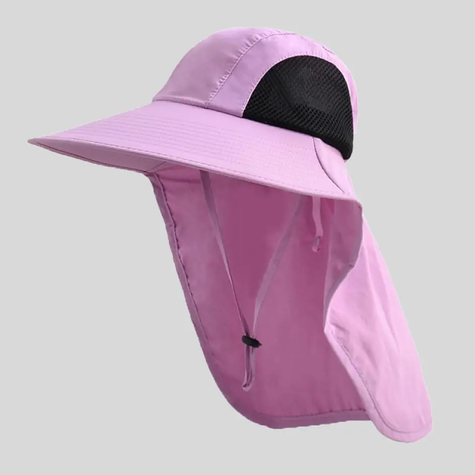 A pink neck flap hat with a stylish and feminine touch, designed for comfort and UV protection.