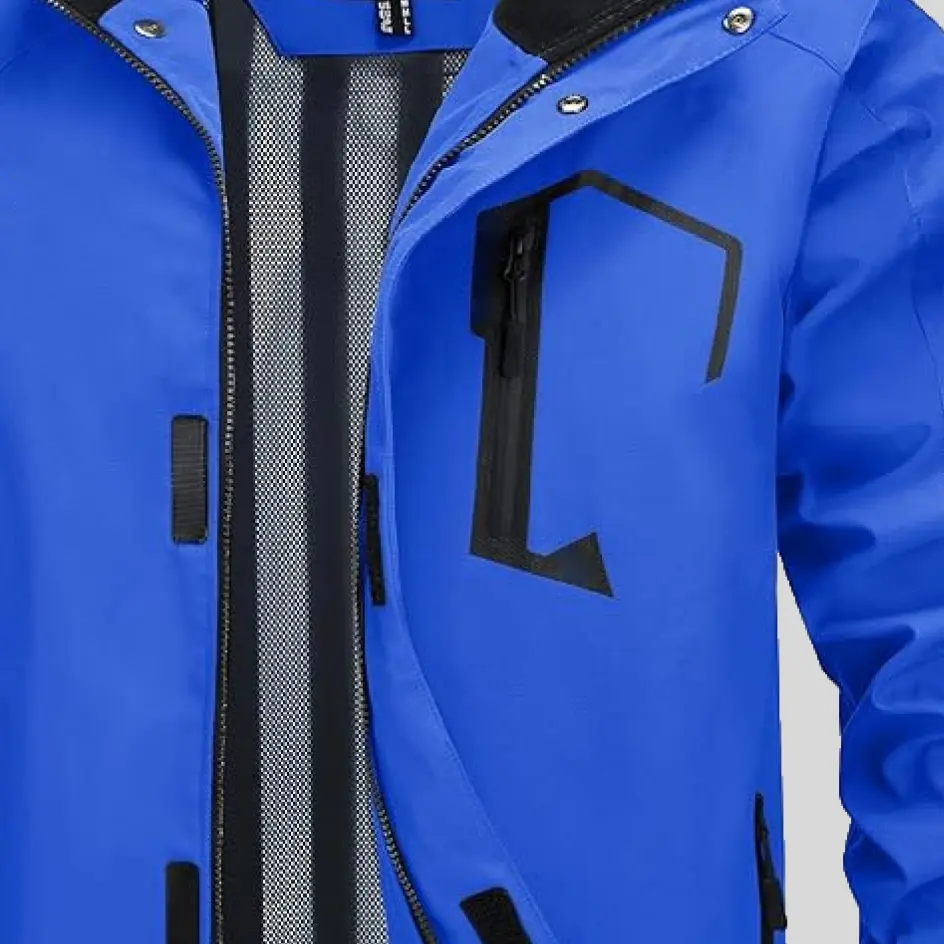 A water-resistant waterproof jacket, designed to repel moisture while maintaining breathability and comfort.