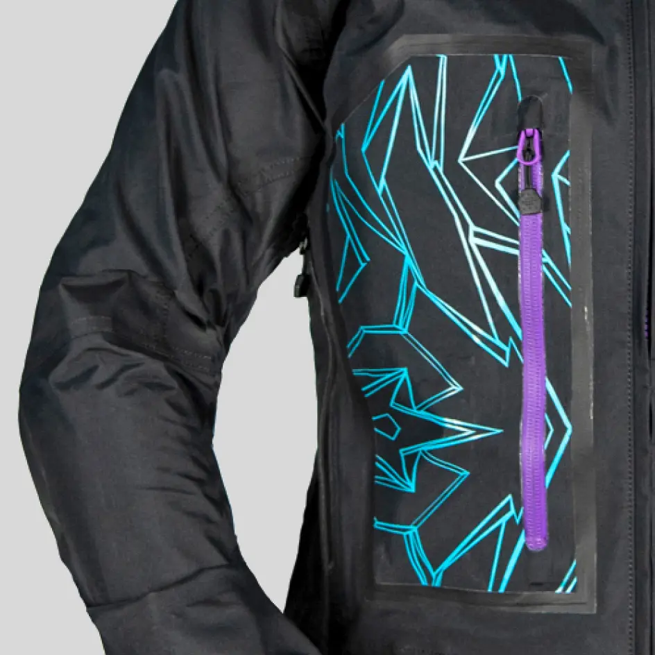 A waterproof jacket with screen printing, displaying bold and durable logo designs for brand visibility.