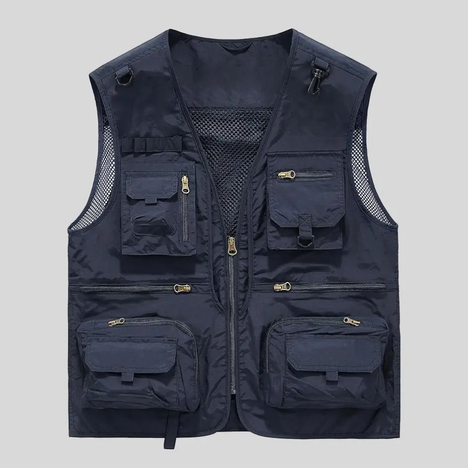 A navy insulated fishing vest offering a deep, rich color with a professional and stylish appearance.