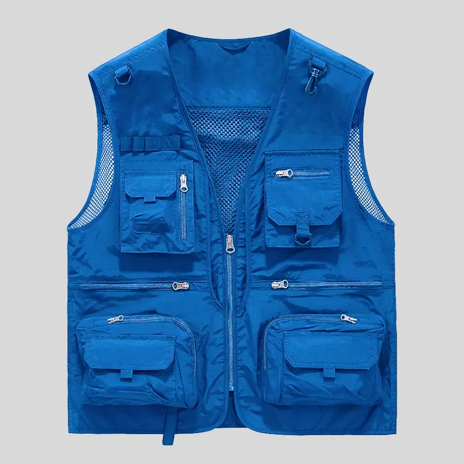 A royal blue insulated fishing vest with a bold and vibrant tone, adding a fresh aesthetic to fishing gear.