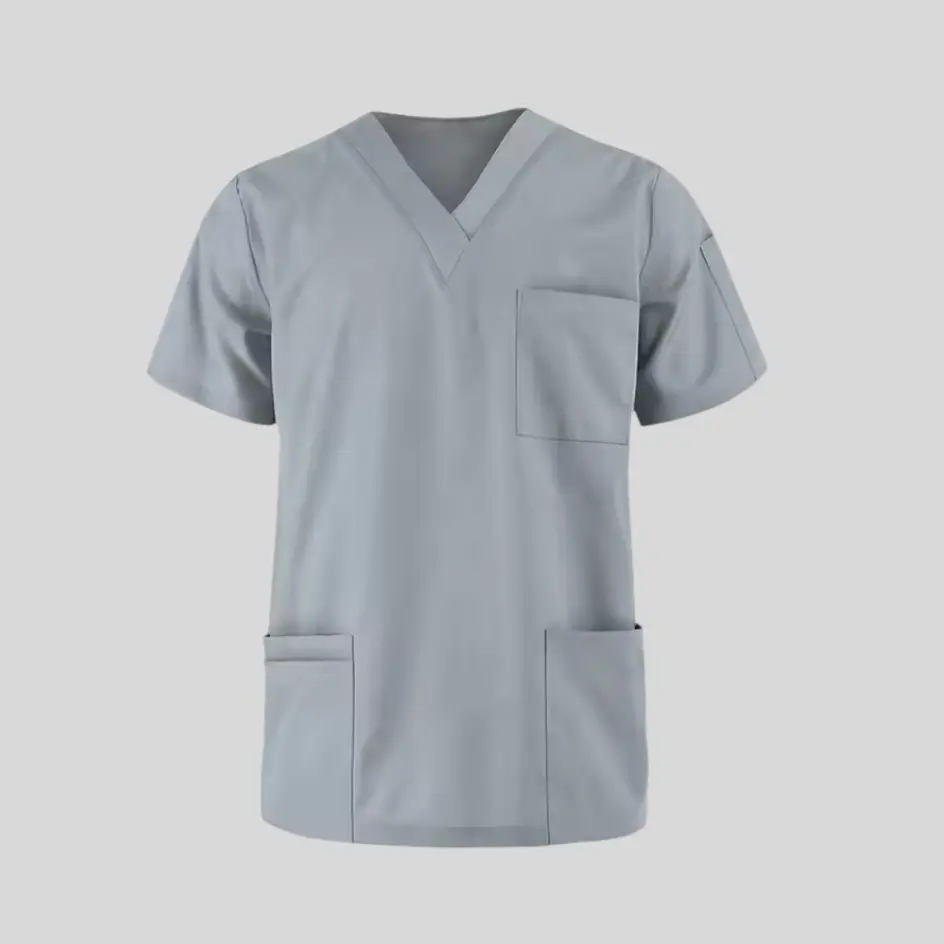 A soft cotton scrub top with breathable fabric, offering all-day comfort in medical environments.