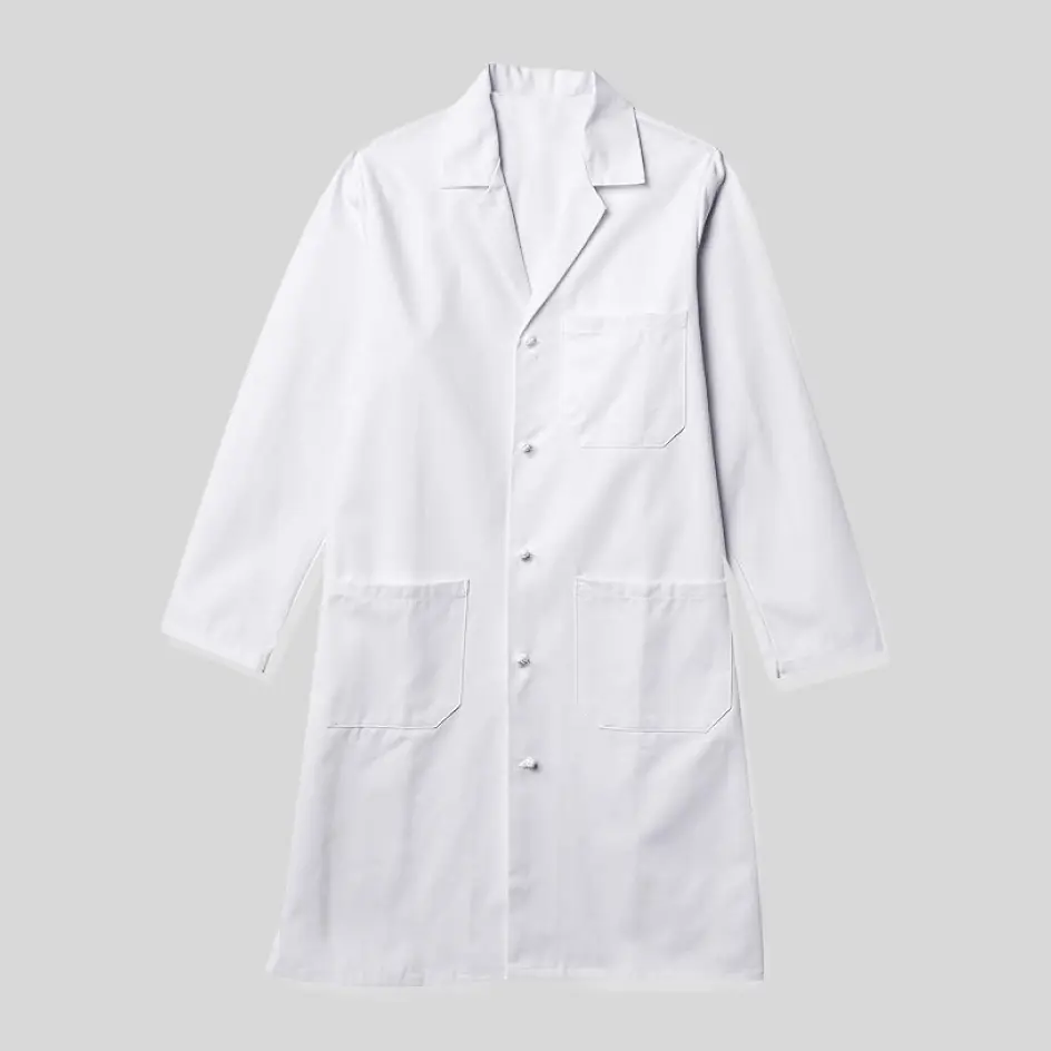 Lab coat made from 100% cotton, providing a soft and breathable fabric for all-day wear.