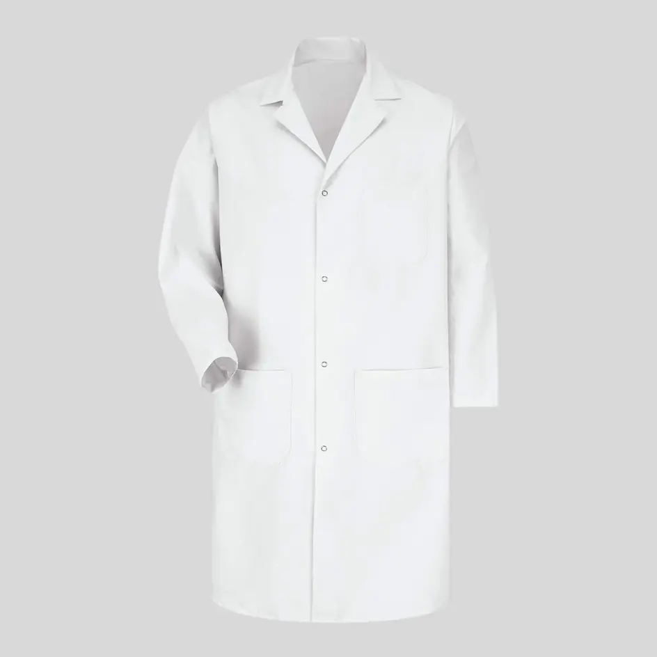 Lab coat constructed with durable polyester, offering wrinkle resistance and longevity.