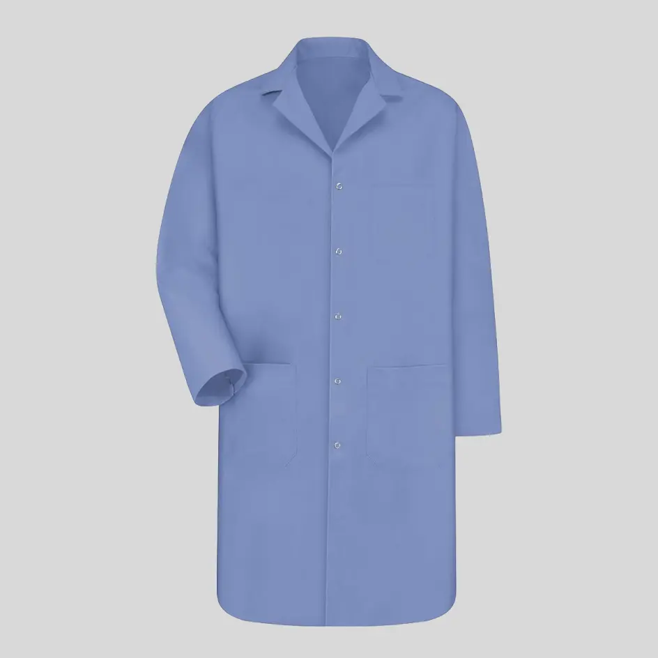 Lab coat with antimicrobial fabric, reducing bacterial buildup for a more hygienic workspace.