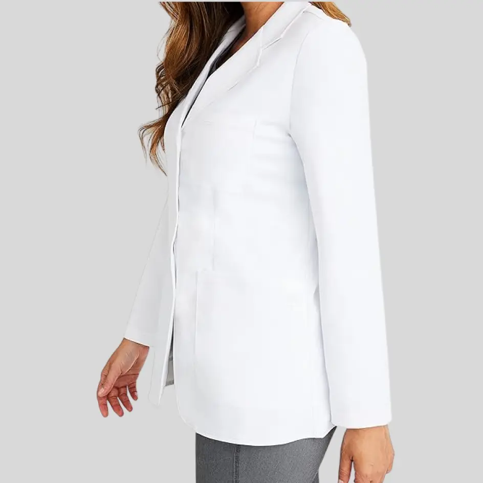 Moisture-wicking lab coat, designed to keep medical professionals dry and comfortable.