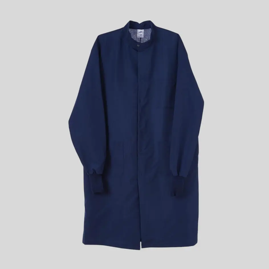 Navy lab coat, providing a sleek and modern alternative to classic white.