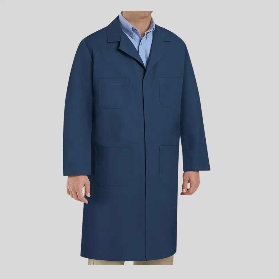 Lab coat with Velcro closures, providing quick and easy adjustability.