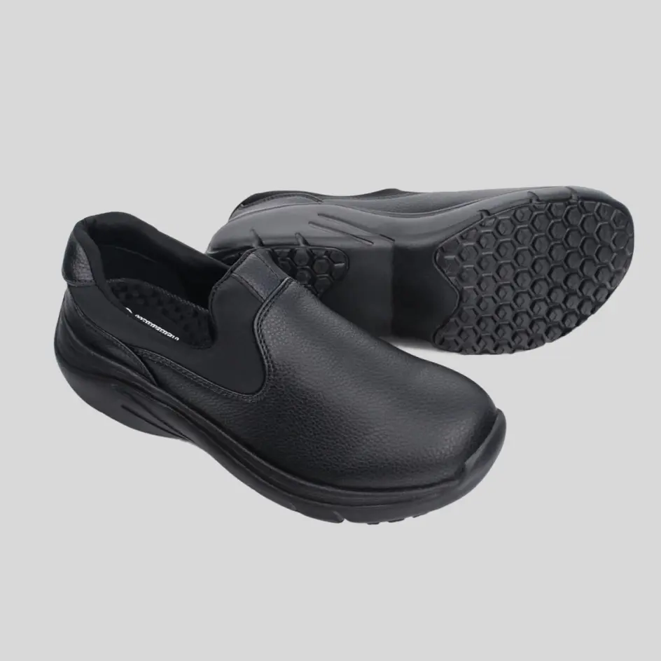 A pair of black medical shoes, providing a sleek and modern look for professionals.