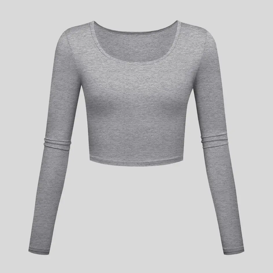 A sport grey long sleeve yoga top, ideal for a neutral and modern look.