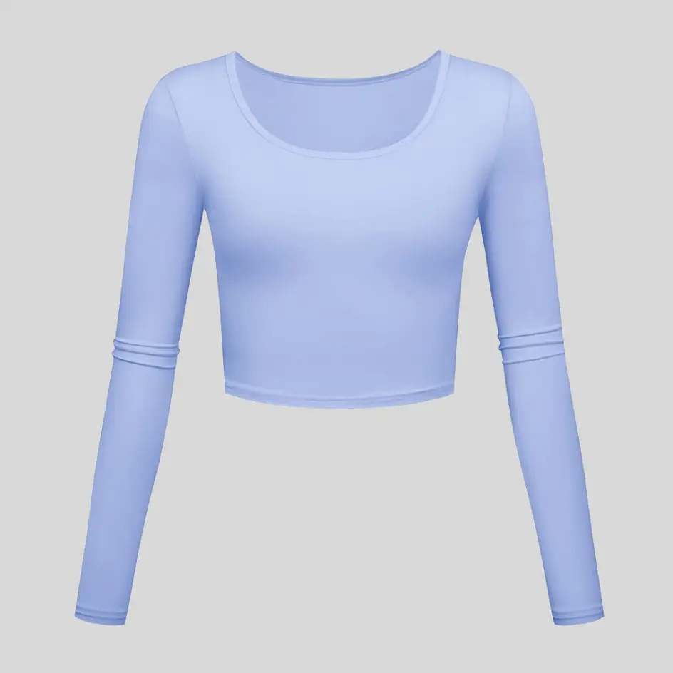 A light blue long sleeve yoga top, bringing a refreshing and airy vibe.