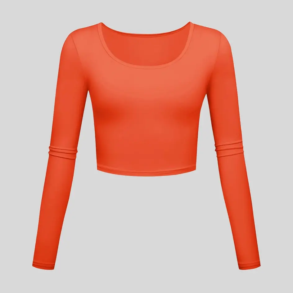 An orange long sleeve yoga top, creating a lively and energetic feel.