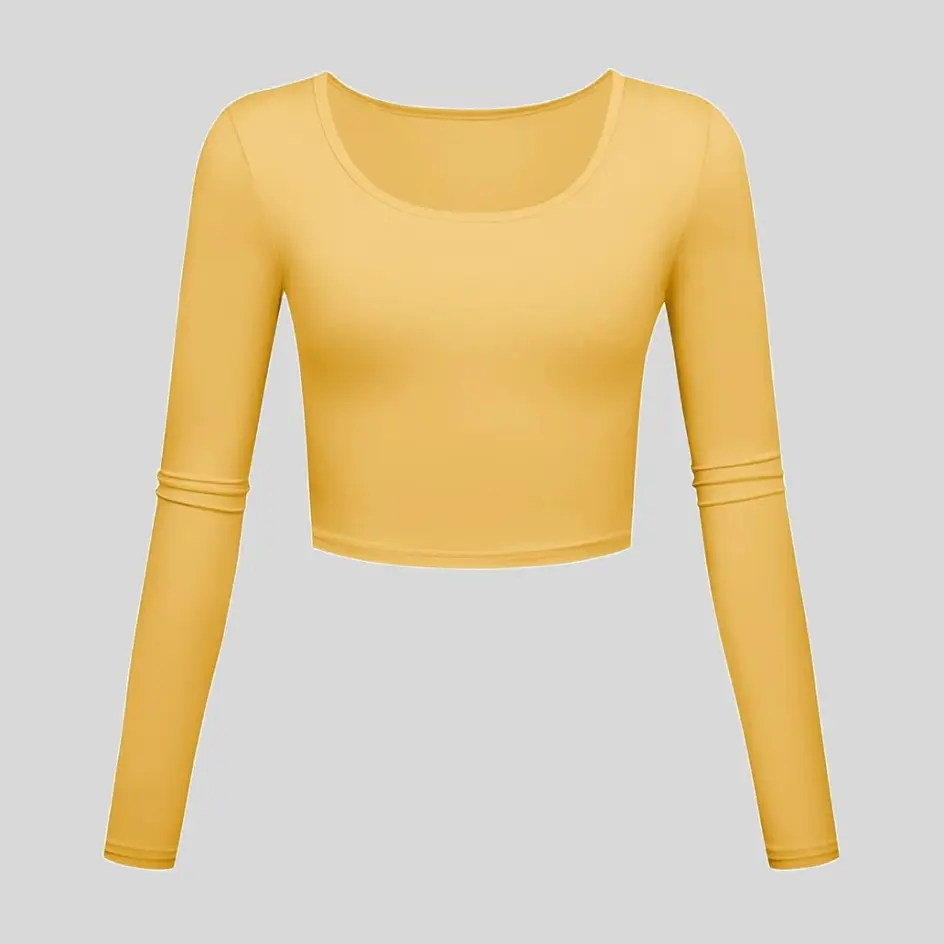 A yellow long sleeve yoga top, perfect for a bright and cheerful look.