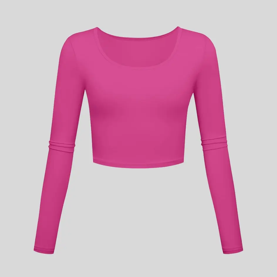 A light pink long sleeve yoga top, adding a soft and feminine touch.