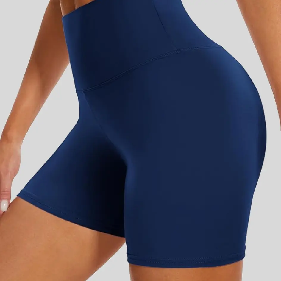 Navy yoga shorts, providing a deep and rich color.