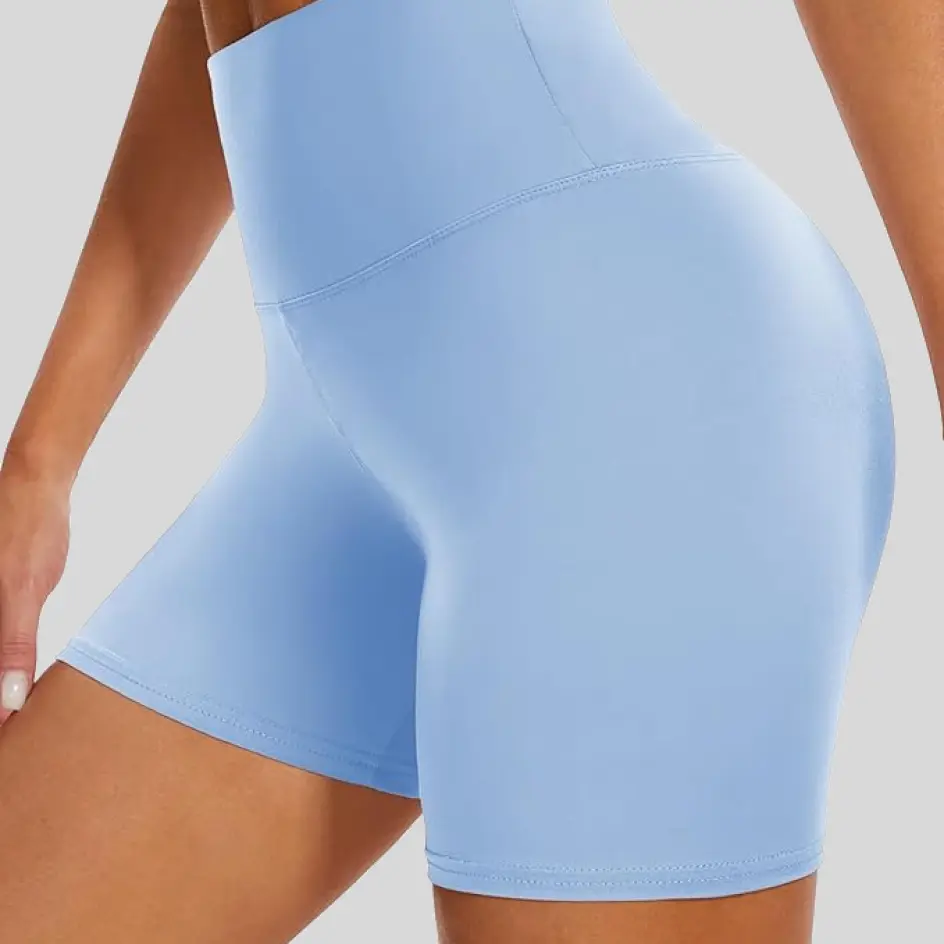 Light blue yoga shorts, bringing a soft and airy feel.