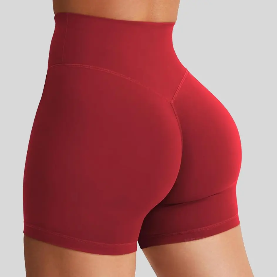 Maroon yoga shorts, adding warmth and depth.