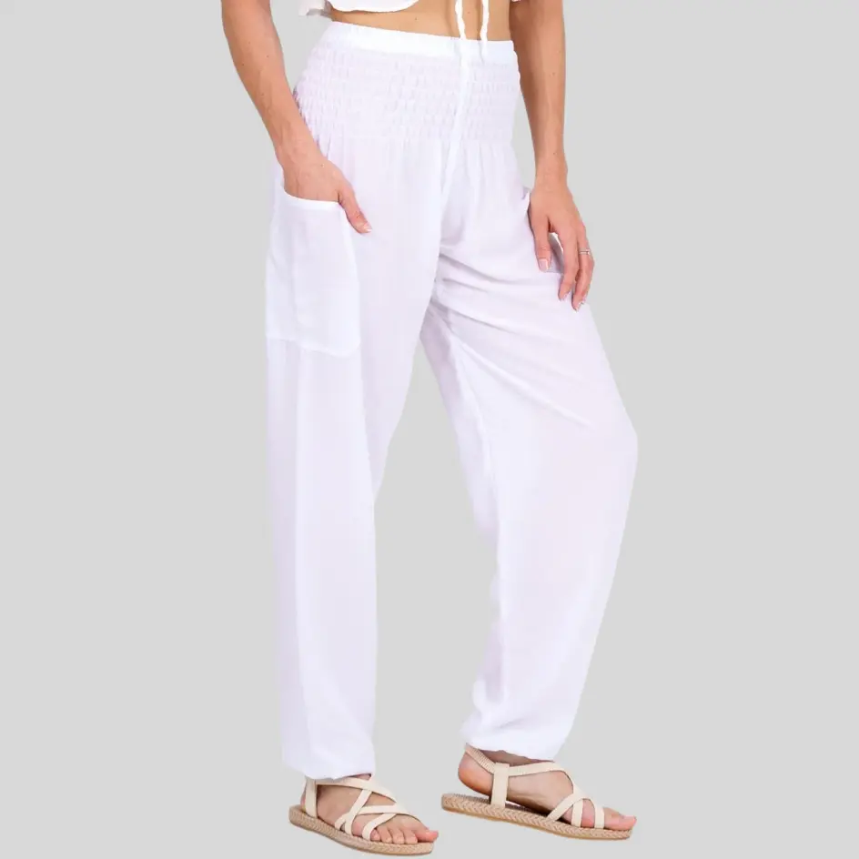 Harem pants available in classic white, offering a clean and minimalist look.