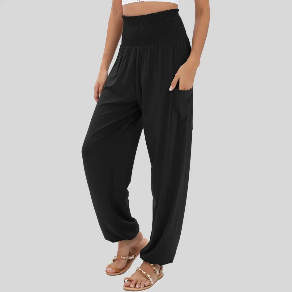 Harem pants in black, a versatile and stylish option for any occasion.