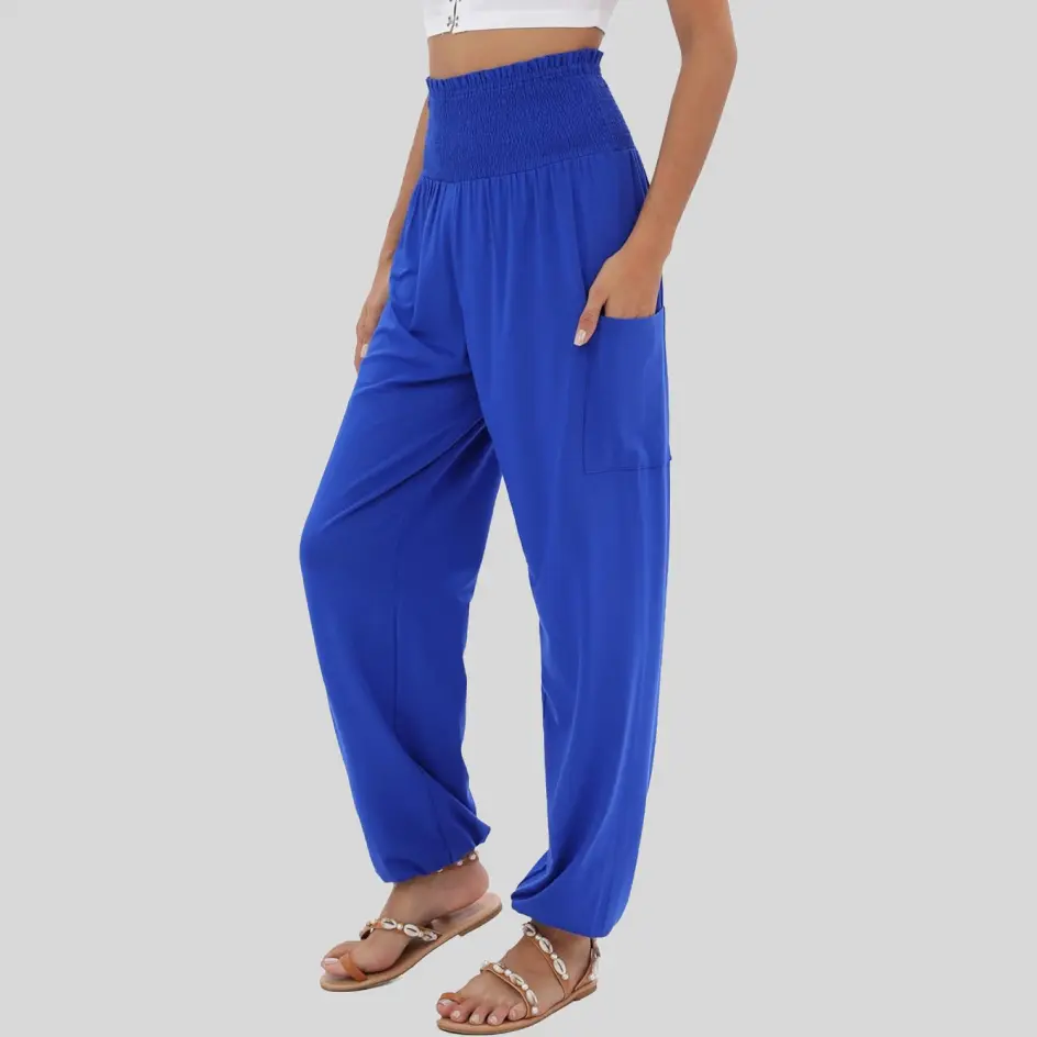 Harem pants in royal blue, delivering a bold and vibrant statement.