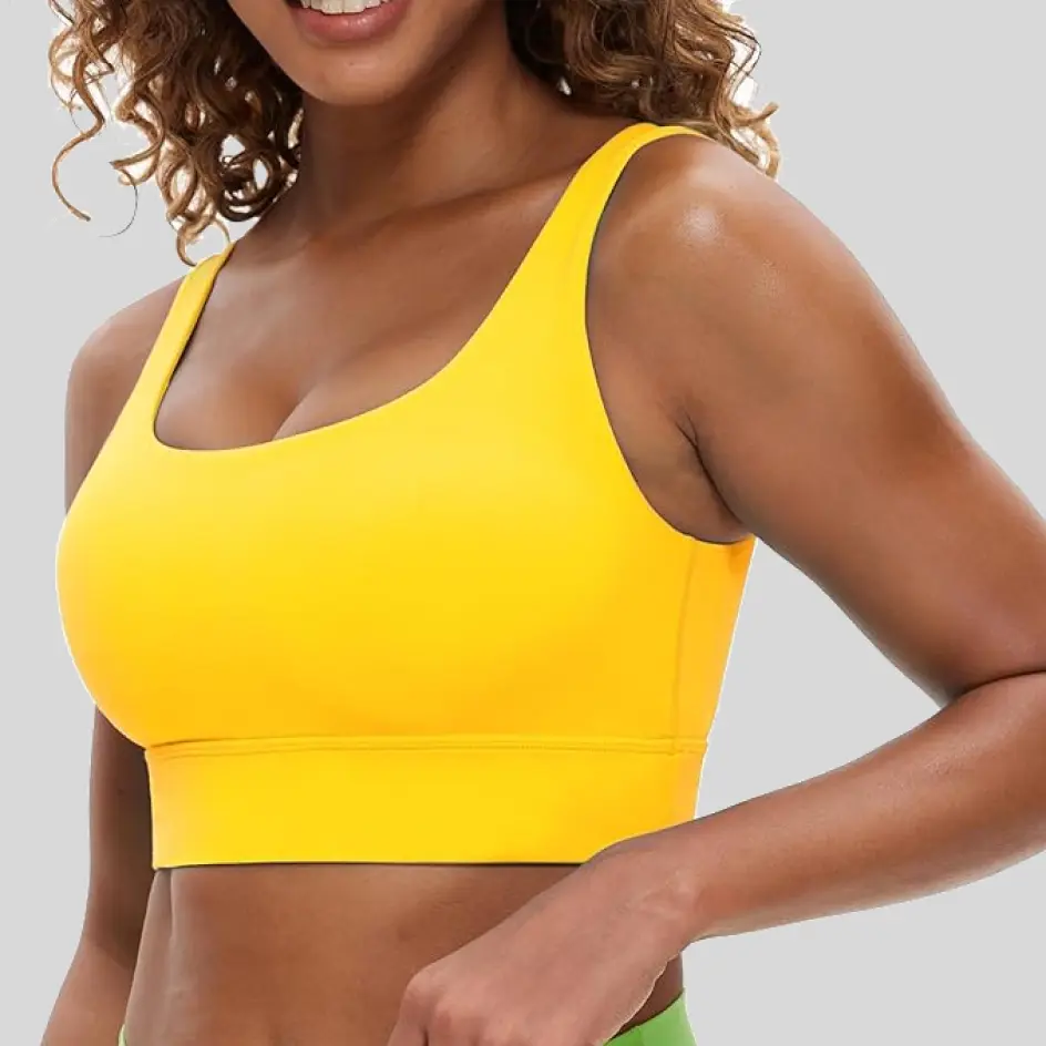 Sports bras in yellow, brightening up workout wear with a cheerful tone.