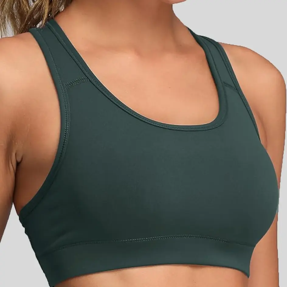 Sports bras in forest green, inspired by nature for a calming effect.