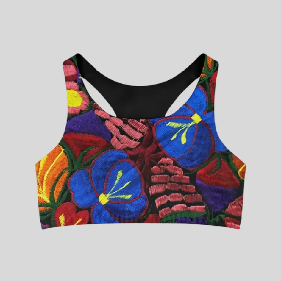 Sports bras with embroidered logos or patterns, adding a premium and textured touch.