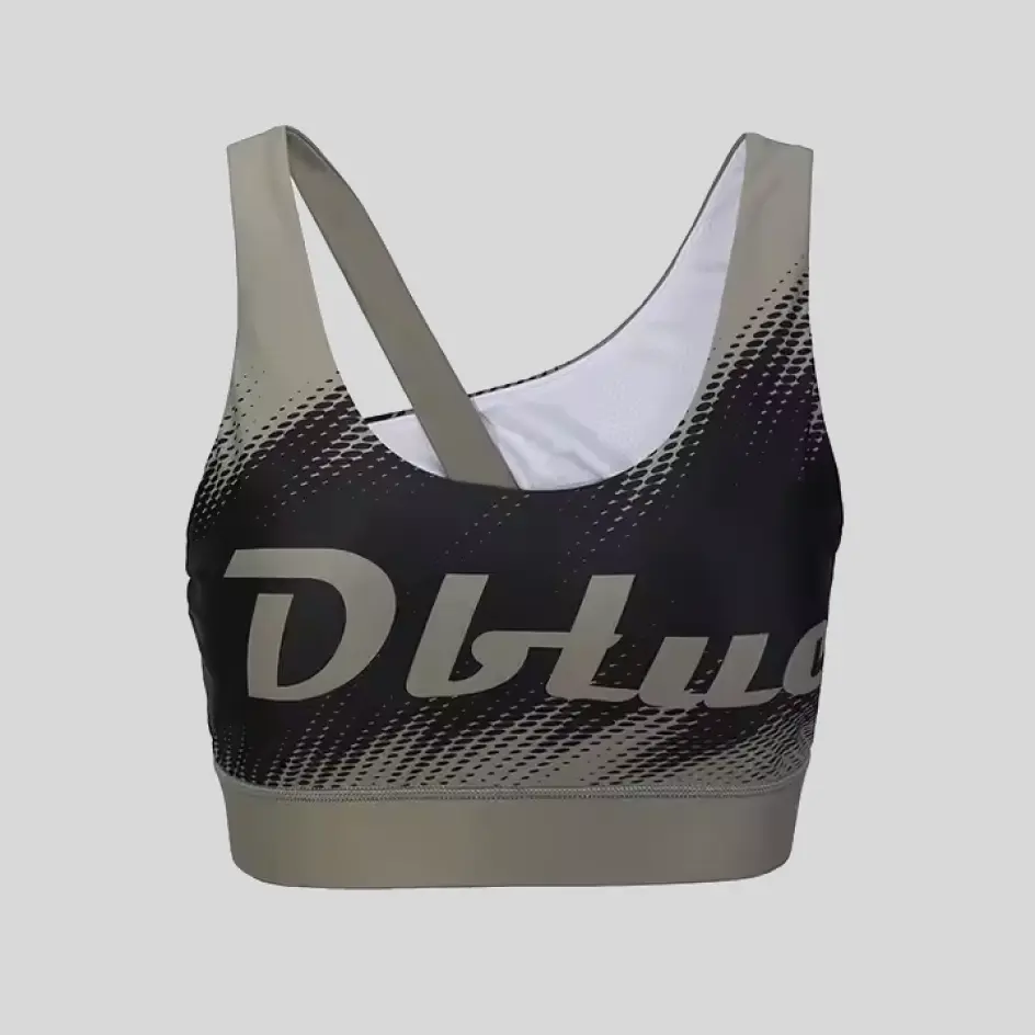 Sports bras with heat transfer prints, delivering sleek and durable visuals.