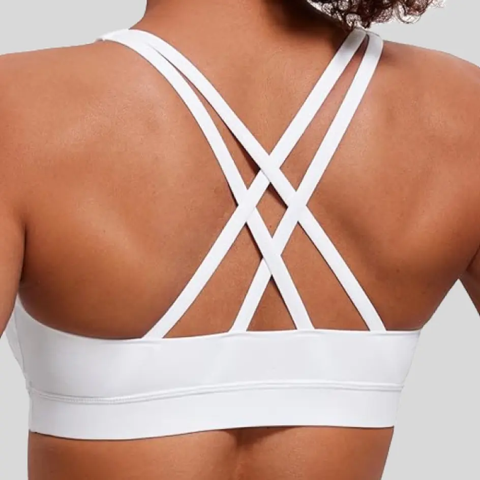 Strappy bras featuring spandex, ensuring enhanced elasticity and adaptability.