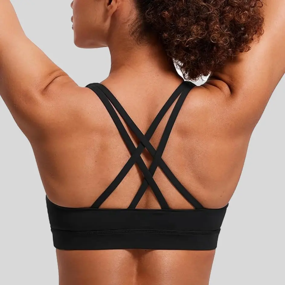 Strappy bras in black, a versatile and timeless color for any activewear collection.