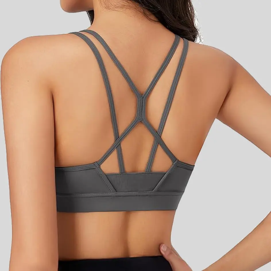 Strappy bras in charcoal, featuring a modern and subtle shade for everyday wear.