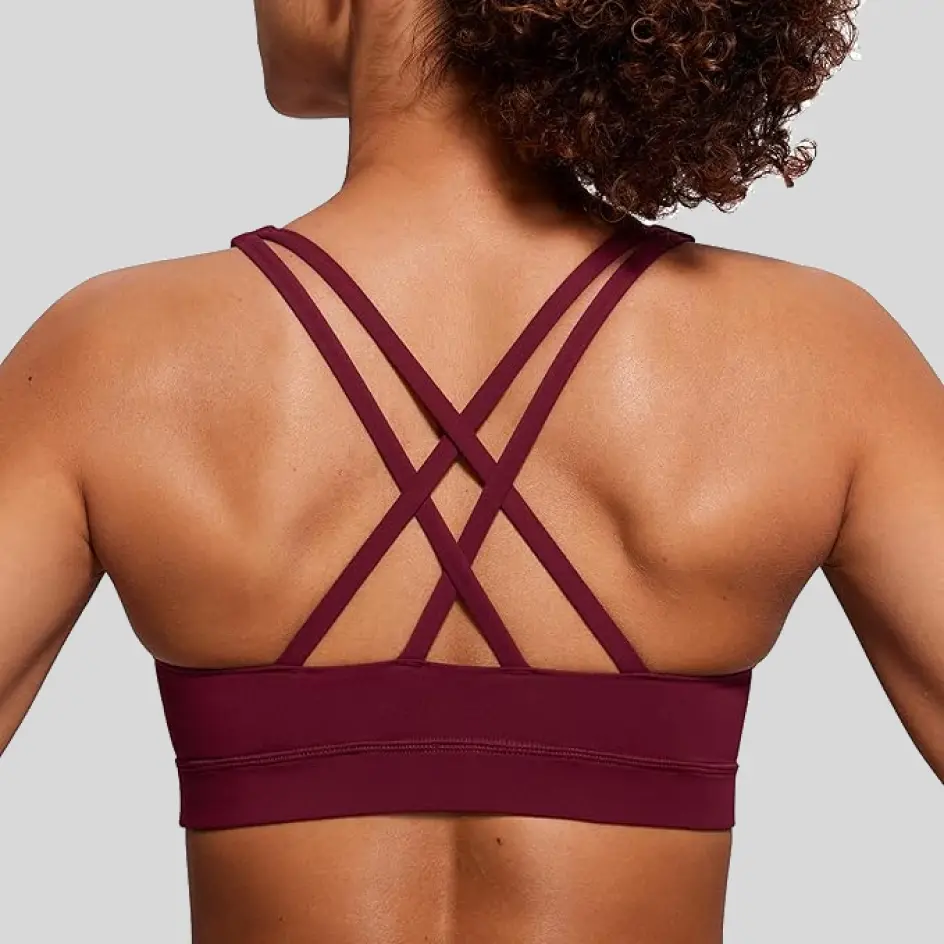 Strappy bras in maroon, featuring a rich and elegant hue.