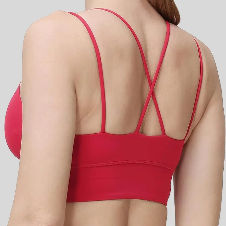 Strappy bras in red, offering a fiery and energetic color option.